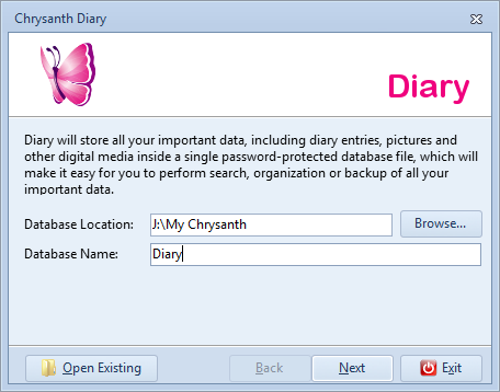 Determine new diary database location and name